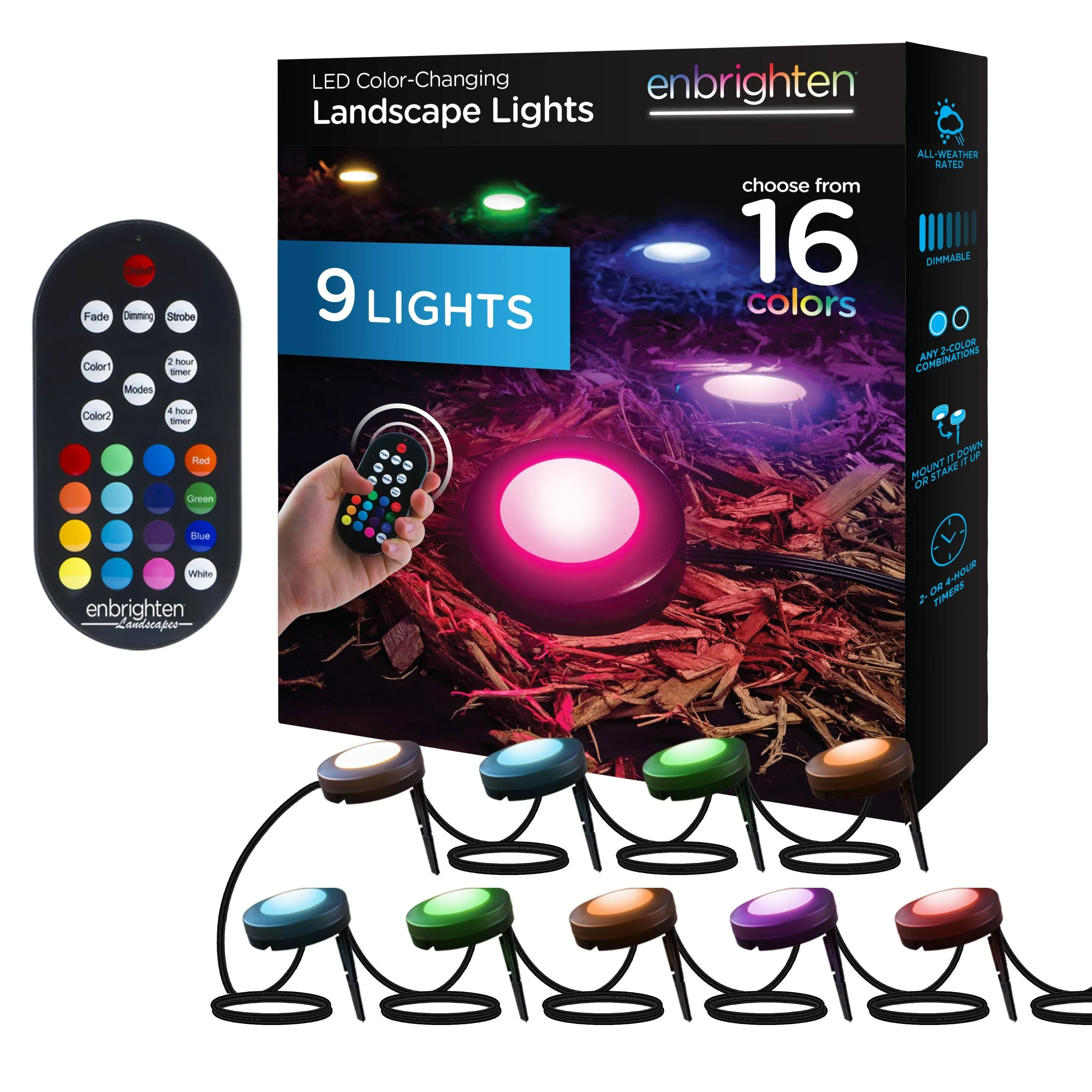 Enbrighten Seasons LED Color-Changing Landscape Path Lights, 9 Pucks, Plug-in, 41015