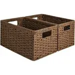 StorageWorks Round Paper Rope Storage Baskets, Rectangular Wicker Baskets with Built-in Handles, Medium, 13 ¼ x 8 ½ x 7 ¼ inches, 2-Pack