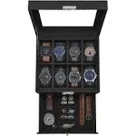 SONGMICS Lockable Watch Box with Glass Lid Black + Black / 8 Slot