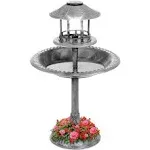 Best Choice Products Solar Outdoor Bird Bath Pedestal Fountain Garden Decoration w/ Fillable Planter Base - Stone