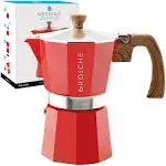 Milano 6 Espresso Cup, 9.3 oz Red Stovetop Espresso Maker - Italian Moka Pot